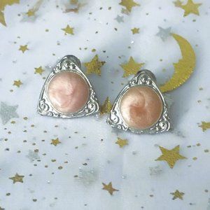 Vintage Pink and Silver Triangle Earrings